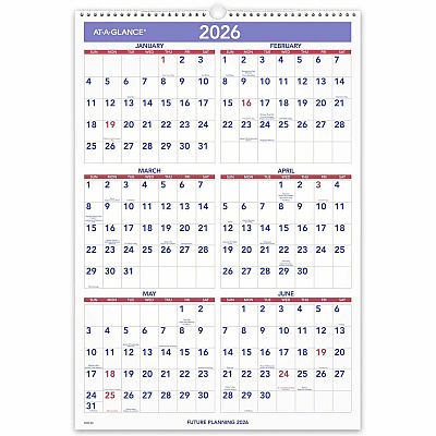 AT-A-GLANCE Monthly Wall Calendar with Ruled Daily Blocks, 15.5 x 22.75, White Sheets, 12-Month (Jan to Dec): 2026 (PM328)