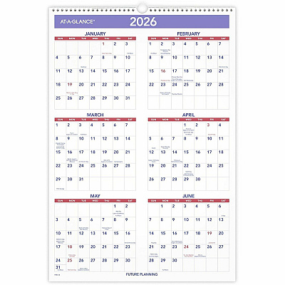 AT-A-GLANCE Three-Month Wall Calendar, 15.5 x 22.75, White Sheets, 12-Month (Jan to Dec): 2026 (PM628)