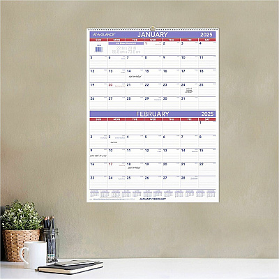 AT-A-GLANCE Two-Month Wall Calendar, 22 x 29, White/Blue/Red Sheets, 12-Month (Jan to Dec): 2026 (PM928)