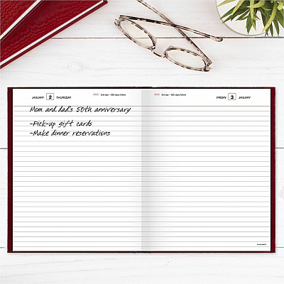 AT-A-GLANCE Standard Diary Daily Diary, 2026 Edition, Medium/College Rule, Red Cover, (200) 9.5 x 7.5 Sheets (SD37413)