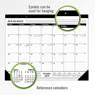 AT-A-GLANCE Academic Year Ruled Desk Pad, 21.75 x 17, White Sheets, Black Binding, Black Corners, 16-Month: Sept 2025 to Dec 2026 (SK241600)