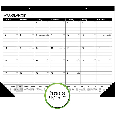 AT-A-GLANCE Academic Year Ruled Desk Pad, 21.75 x 17, White Sheets, Black Binding, Black Corners, 16-Month: Sept 2025 to Dec 2026 (SK241600)