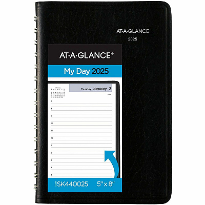 AT-A-GLANCE DayMinder Daily Appointment Book, 8" x 5", Black Cover, 12-Month (Jan to Dec): 2026 (SK4400)