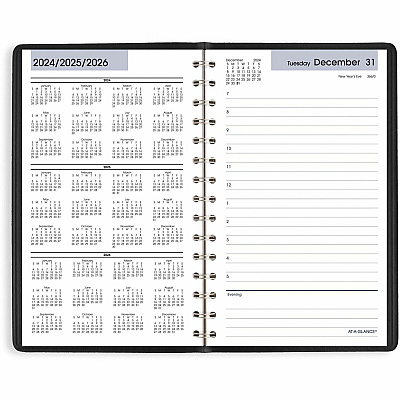 AT-A-GLANCE DayMinder Daily Appointment Book, 8" x 5", Black Cover, 12-Month (Jan to Dec): 2026 (SK4400)