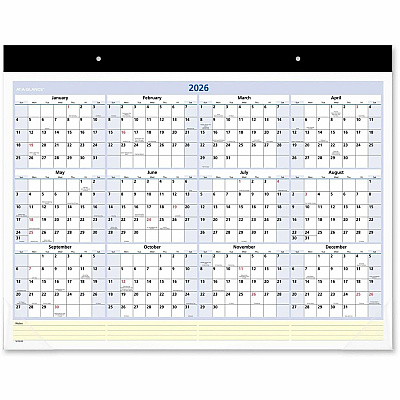 AT-A-GLANCE QuickNotes Desk Pad, 22 x 17, White/Blue/Yellow Sheets, Black Binding, Clear Corners, 13-Month: Jan 2026 to Jan 2027 (SK70000)