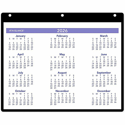 AT-A-GLANCE Monthly Desk/Wall Calendar with Plastic Backboard and Bonus Pages, 11 x 8, White/Violet/Red Sheets, 12-Month (Jan-Dec): 2026 (SK800)