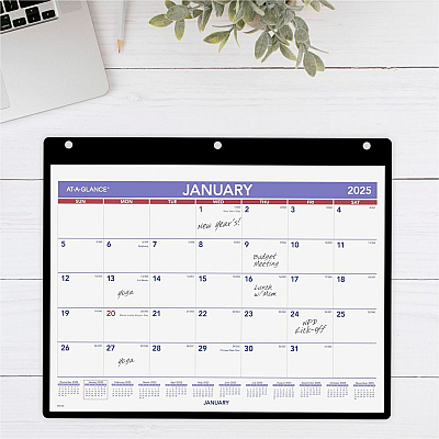 AT-A-GLANCE Monthly Desk/Wall Calendar with Plastic Backboard and Bonus Pages, 11 x 8, White/Violet/Red Sheets, 12-Month (Jan-Dec): 2026 (SK800)