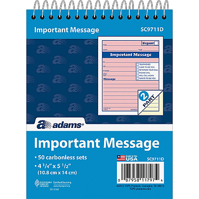 Adams Spiral-bound Phone Message Booklet (ABFSC9711D)