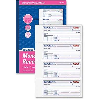 Adams Tapebound 3-part Money Receipt Book (ABFTC1182)
