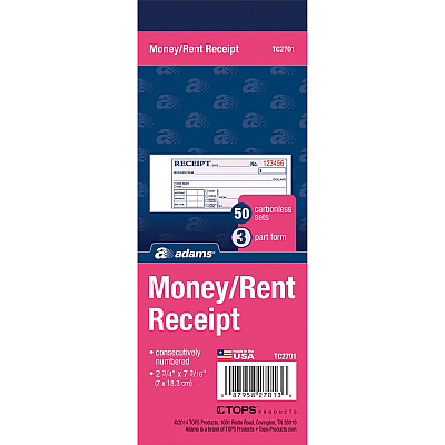 Adams Tapebound 3-part Money Receipt Book (ABFTC2701)