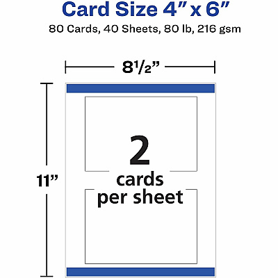 Avery(R) Printable Postcards with Sure Feed Technology, 4" x 6" , White, 80 Blank Postcards for Laser Printers (AVE5889)