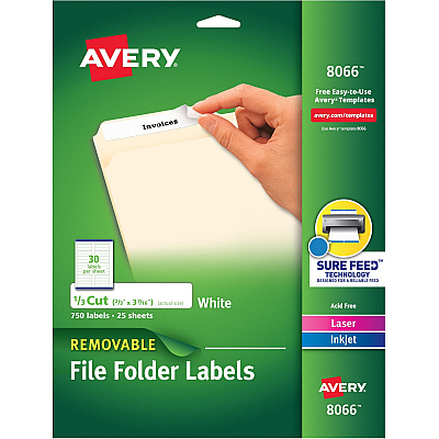 Avery Avery(R) Removable File Folder Labels, 2/3" x 3-7/16" , 750 Labels (AVE8066)