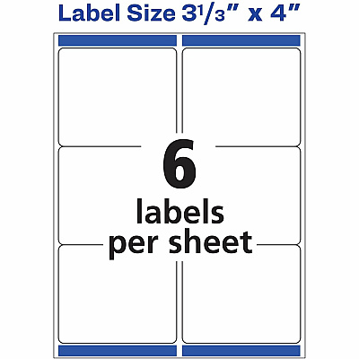Avery White Shipping Labels, Sure Feed, 3-1/3" x 4" , 120 Labels (AVE8254)