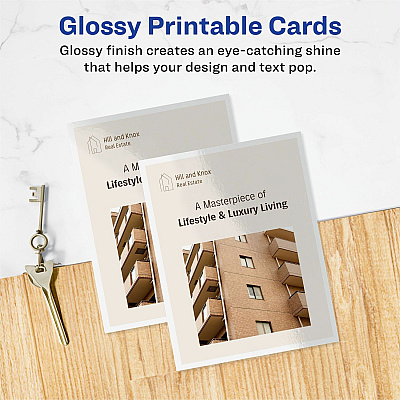 Avery(R) Printable Postcards, 4.25" x 5.5" , Glossy White, 100 Blank Postcards for Inkjet and Laser Printers (AVE8383)