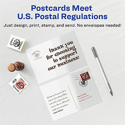 Avery(R) Printable Postcards, 4.25" x 5.5" , Glossy White, 100 Blank Postcards for Inkjet and Laser Printers (AVE8383)