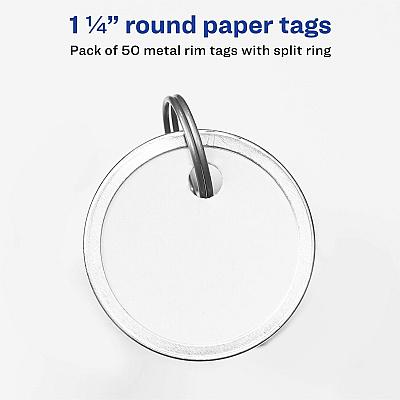 Avery 1-1/4" Metal Rim Key Tags, Split Ring, White, 50 Tags (AVE11025)