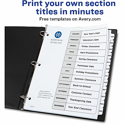 Avery Ready Index Binder Dividers - Customizable Table of Contents (AVE11126)
