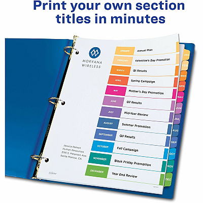 Avery Ready Index Table of Contents Dividers for Laser and Inkjet Printers, Jan-Dec (AVE11127)