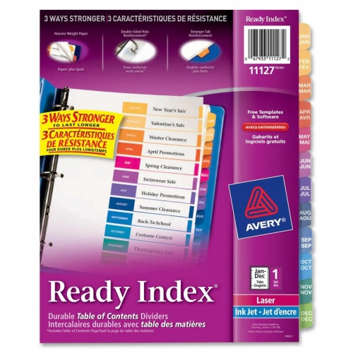 Avery Ready Index Binder Dividers - Customizable Table of Contents (11127)