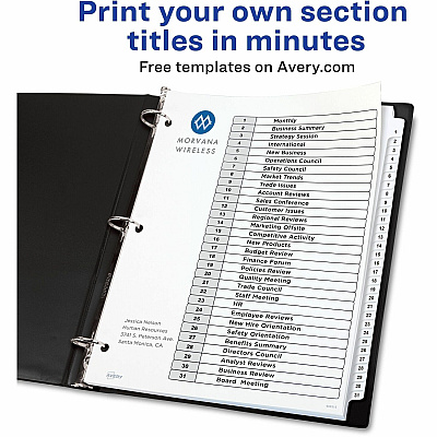 Avery Ready Index Binder Dividers - Customizable Table of Contents (AVE11128)