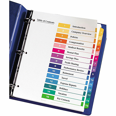 Avery Ready Index Table of Content Dividers for Laser and Inkjet Printers (AVE11197)