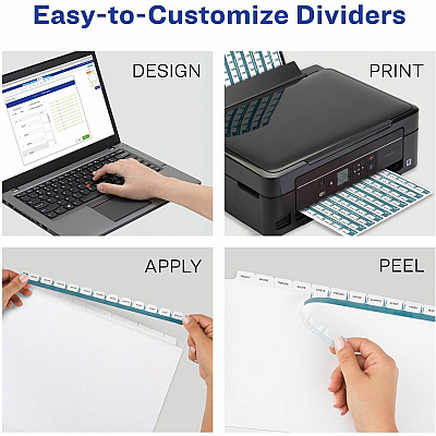 Avery(R) 12 Tab Dividers for 3 Ring Binder, Easy Print & Apply Clear Label Strip, Index Maker(R) Customizable Multicolor Tabs, 5 Sets (AVE11405)