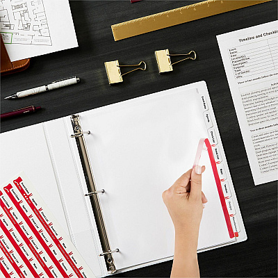 Avery(R) 8 Tab Dividers for 3 Ring Binder, Easy Print & Apply Clear Label Strip, Index Maker(R) Customizable White Tabs, 1 Set (AVE11417)