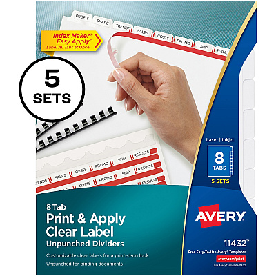 Avery Print & Apply Label Unpunched Dividers - Index Maker Easy Apply Label Strip (AVE11432)