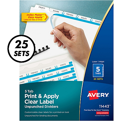 Avery Print & Apply Label Unpunched Dividers - Index Maker Easy Apply Label Strip (AVE11443)