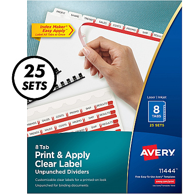 Avery Print & Apply Label Unpunched Dividers - Index Maker Easy Apply Label Strip (AVE11444)