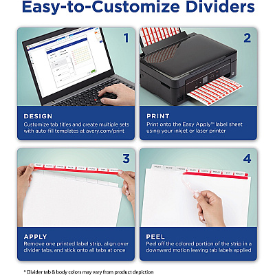 Avery Print & Apply Label Unpunched Dividers - Index Maker Easy Apply Label Strip (AVE11444)
