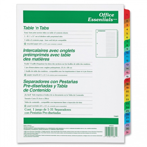 Avery Table 'N Tabs Daily Dividers (11681)