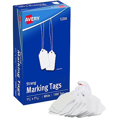 Avery Marking Tags, Strung, 1-3/4" x 1-3/32" , 1,000 Tags (AVE12204)