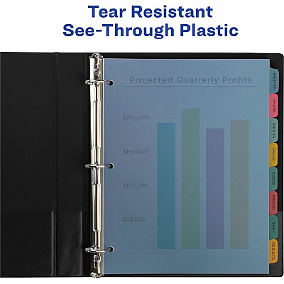 Avery(R) 8 Tab Plastic Dividers for 3 Ring Binder, Easy Print & Apply Clear Label Strip, Index Maker(R) Customizable Multicolor Tabs, 5 Sets (11433) (AVE12433)