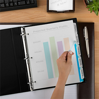 Avery(R) 5 Tab Plastic Dividers for 3 Ring Binder, Easy Print & Apply Clear Label Strip, Index Maker(R) Customizable Frosted White Tabs, 5 Sets (AVE12449)