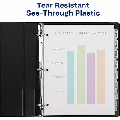 Avery(R) 8 Tab Plastic Dividers for 3 Ring Binder, Easy Print & Apply Clear Label Strip, Index Maker(R) Customizable Frosted White Tabs, 5 Sets (AVE12450)