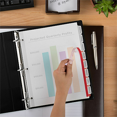 Avery(R) 8 Tab Plastic Dividers for 3 Ring Binder, Easy Print & Apply Clear Label Strip, Index Maker(R) Customizable Frosted White Tabs, 5 Sets (AVE12450)