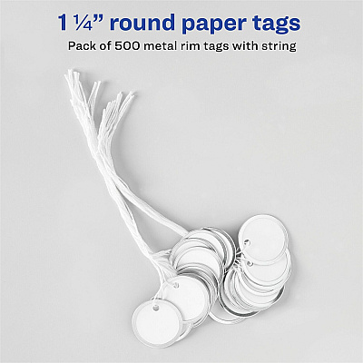 Avery 1-1/4" Metal Rim Key Tags, Strung, White, 500 Tags (AVE14313)