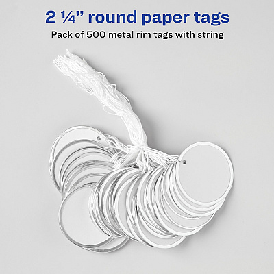 Avery 2-1/4" Metal Rim Key Tags, Strung, White, 500 Tags (AVE14316)