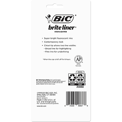 BIC Brite Liner Highlighter, Assorted, 5 Pack (BICBLP51WASST)