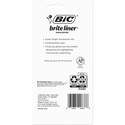 BIC Brite Liner Highlighter, Assorted, 5 Pack (BLP51WASST)