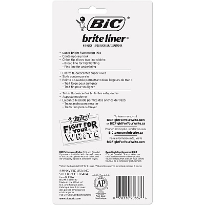 BIC Brite Liner Highlighter, Assorted, 5 Pack (BICBLP51WASST)