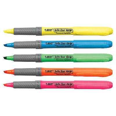 BIC Brite Liner Grip Highlighters, Assorted, 5 Pack (BICGBLP51ASST)