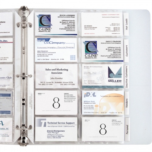 C-Line Business Card Holder Pages with Index Tabs for Ring Binders, Poly (61117)