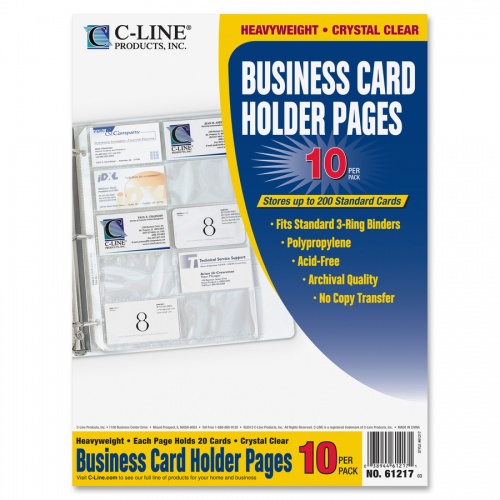 C-Line Business Card Holder Pages for Ring Binders, Poly (61217)