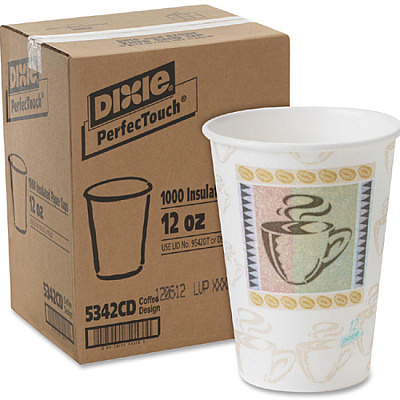 Dixie PerfecTouch 12 oz Insulated Paper Hot Coffee Cups by GP Pro (DXE5342CDPK)