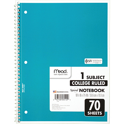 Mead One-subject Spiral Notebook (MEA05512)