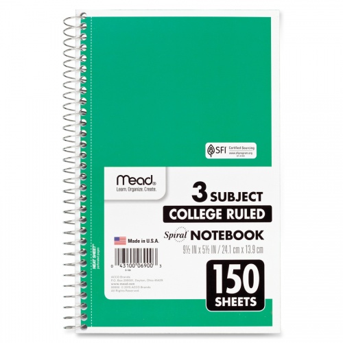 Mead 3-Subject Wirebound College Rule Notebook (06900)