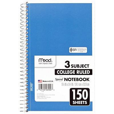 Mead 3-Subject Wirebound College Rule Notebook (MEA06900)