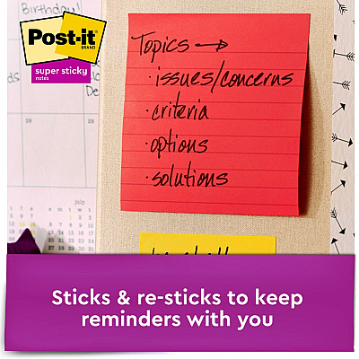Post-it Super Sticky Lined Notes - Playful Primaries Color Collection (MMM6756SSAN)